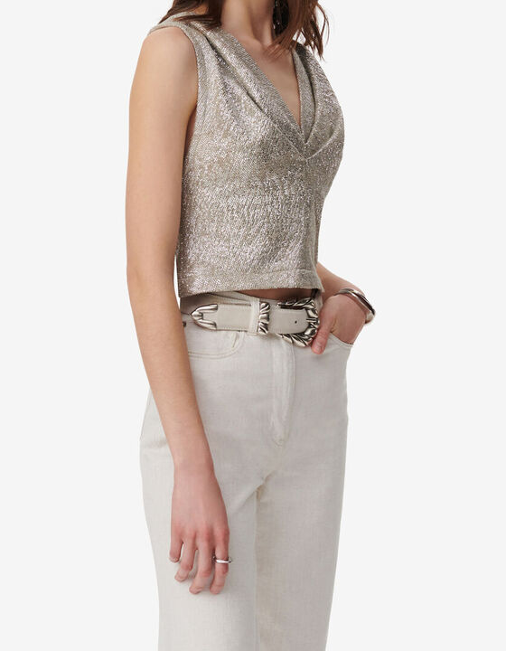 LUREX JERSEY V-NECK TOP