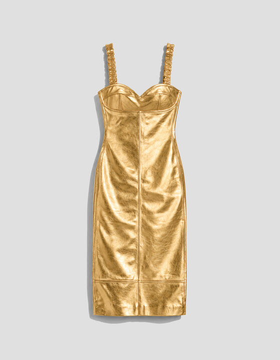 METALLIC LEATHER MIDI DRESS