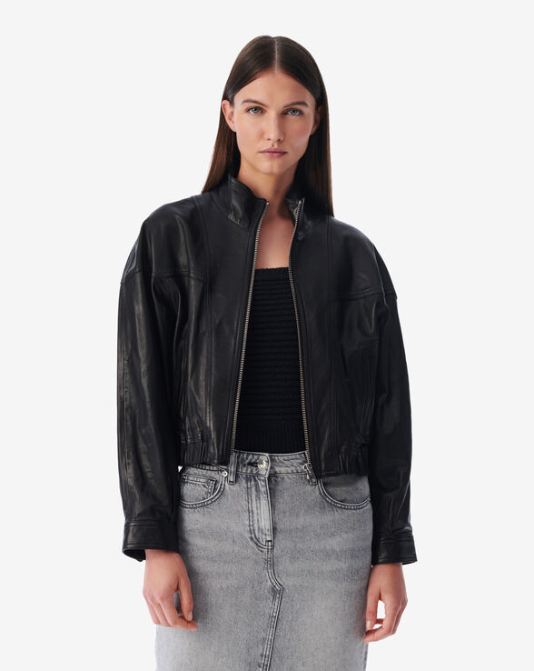OKAN LEATHER STAND-UP COLLAR JACKET
