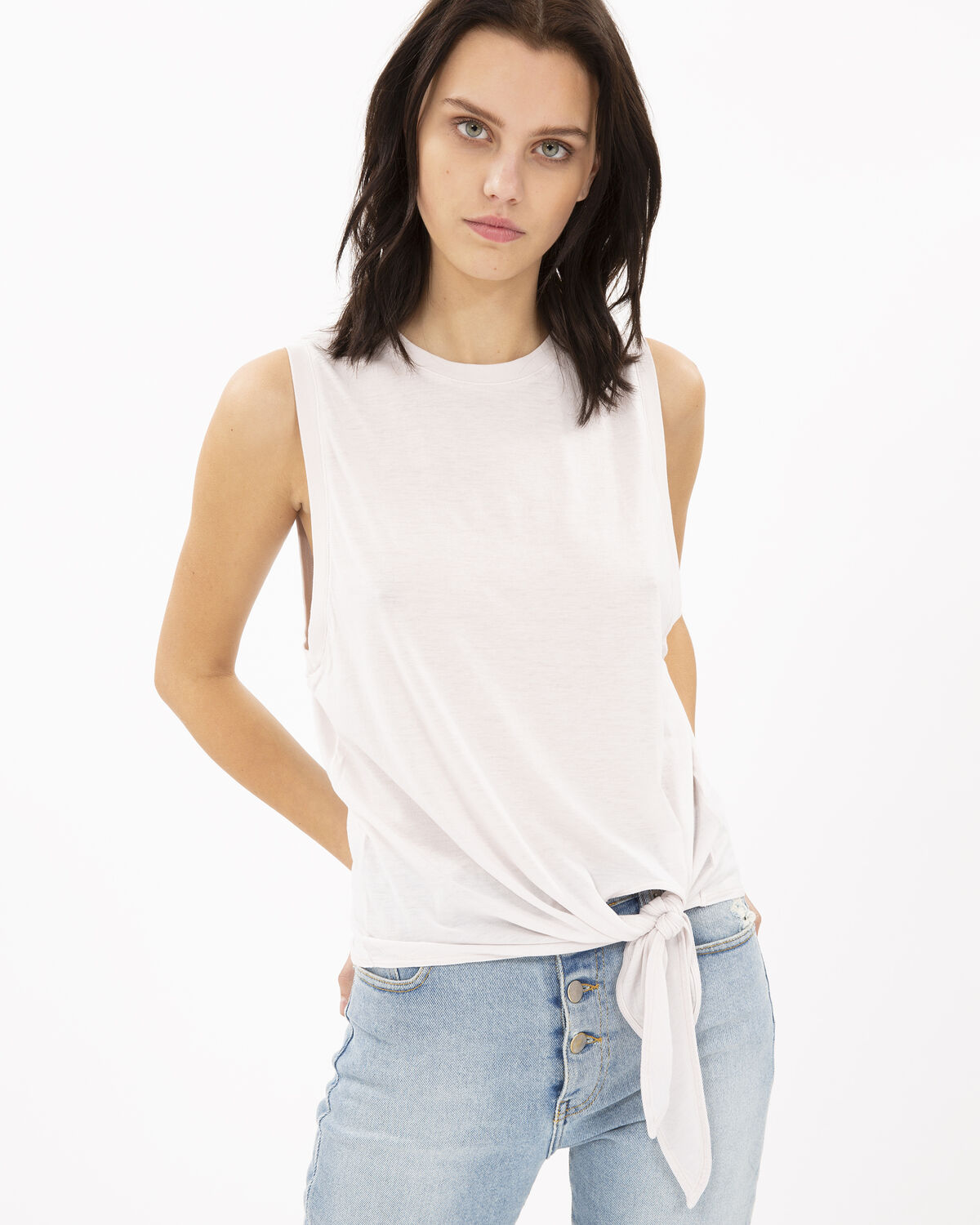 Photo of IRO Paris Impish Tank Top Blush Pink - Beautifully Low-cut, With Its Detail To Tie, This Tank Top Will Reveal Your Silhouette. Go For The Jeans / Sneakers Combo For A Casual Look, Leather Shorts / Sandals For A More Rocky Look. Spring Summer 19