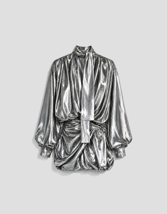 METALLIC SILK DRAPED DRESS