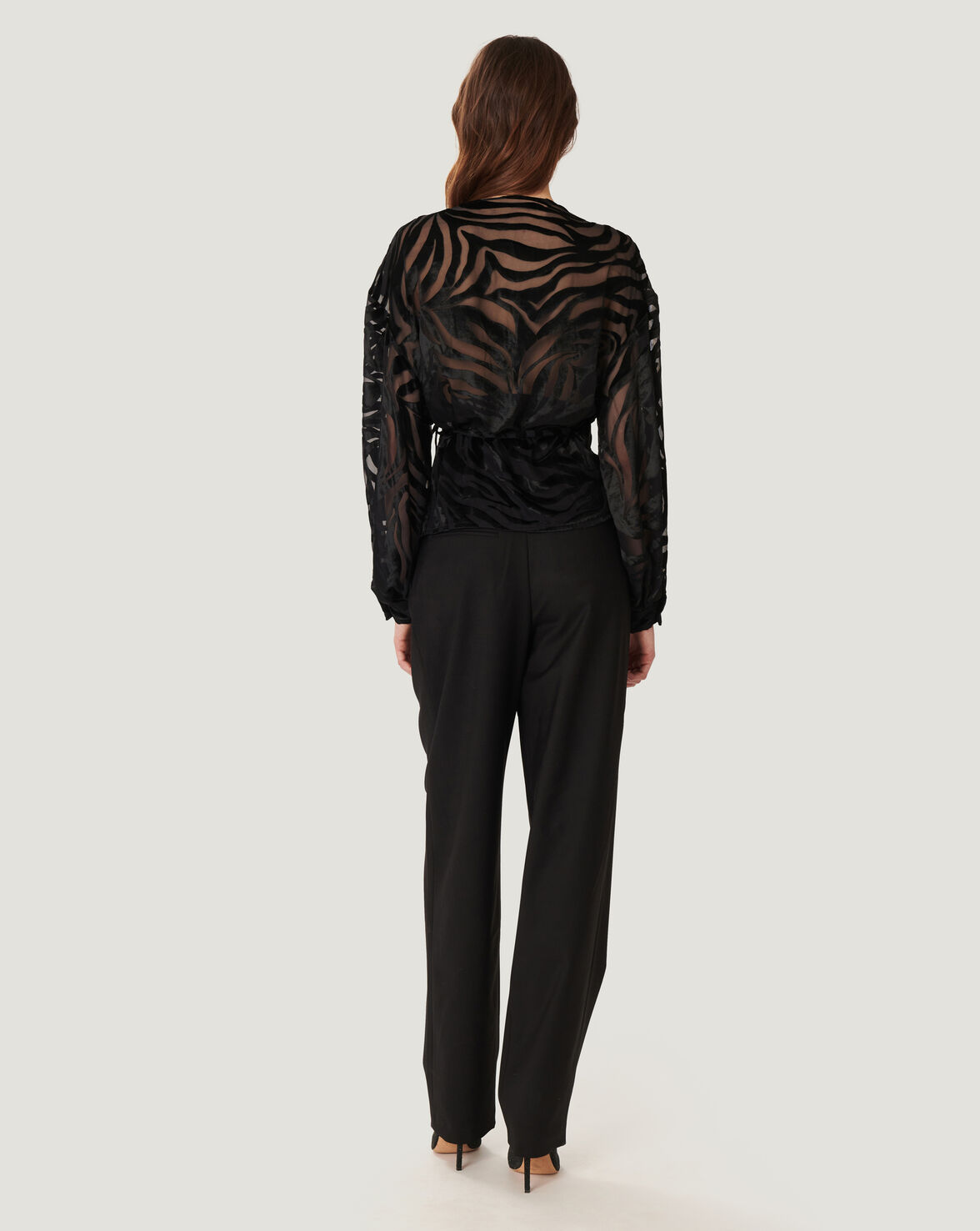 NURAT ZEBRA PRINT VELVET WRAP TOP image number null