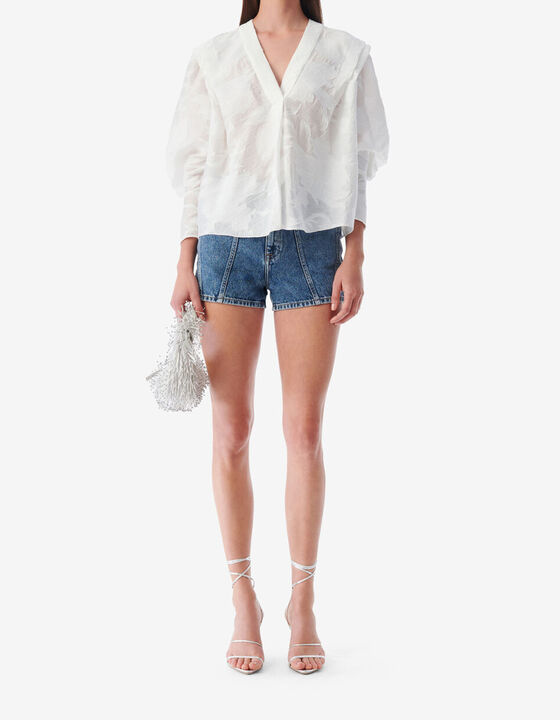 V-NECK DRAPED JACQUARD TOP