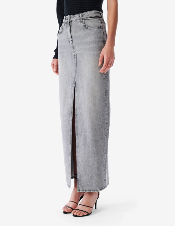 JUPE MIDI &Agrave; FENTE EN JEAN