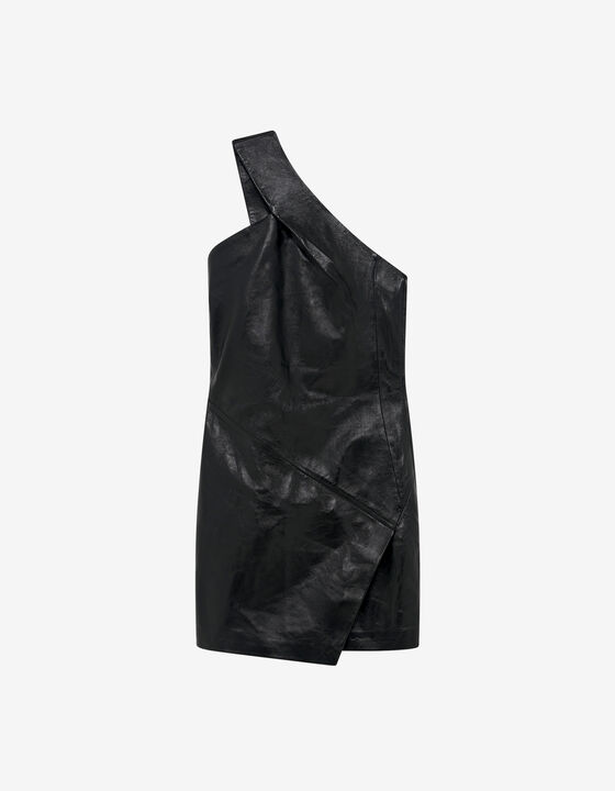 ASYMMETRICAL LEATHER MINI DRESS
