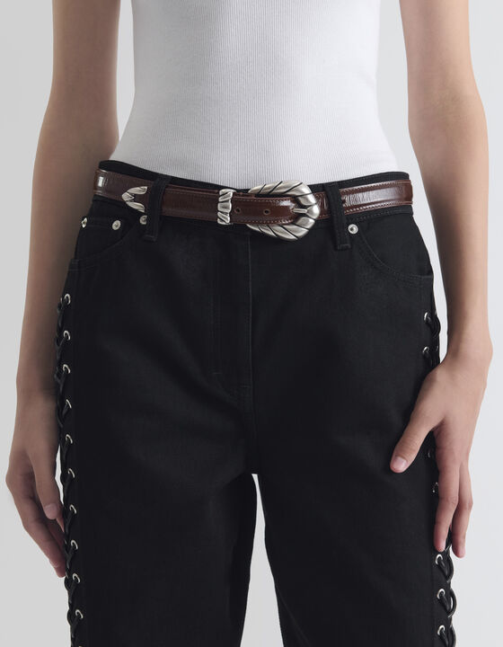 PATENT LEATHER BELT WITH SCULPTED BUCKLE