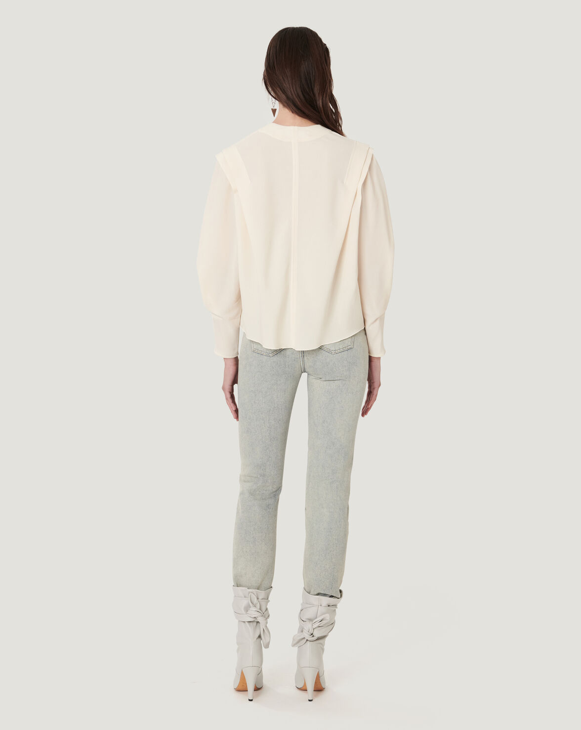 RHABI PLEATED V NECK BLOUSE TOP image number null