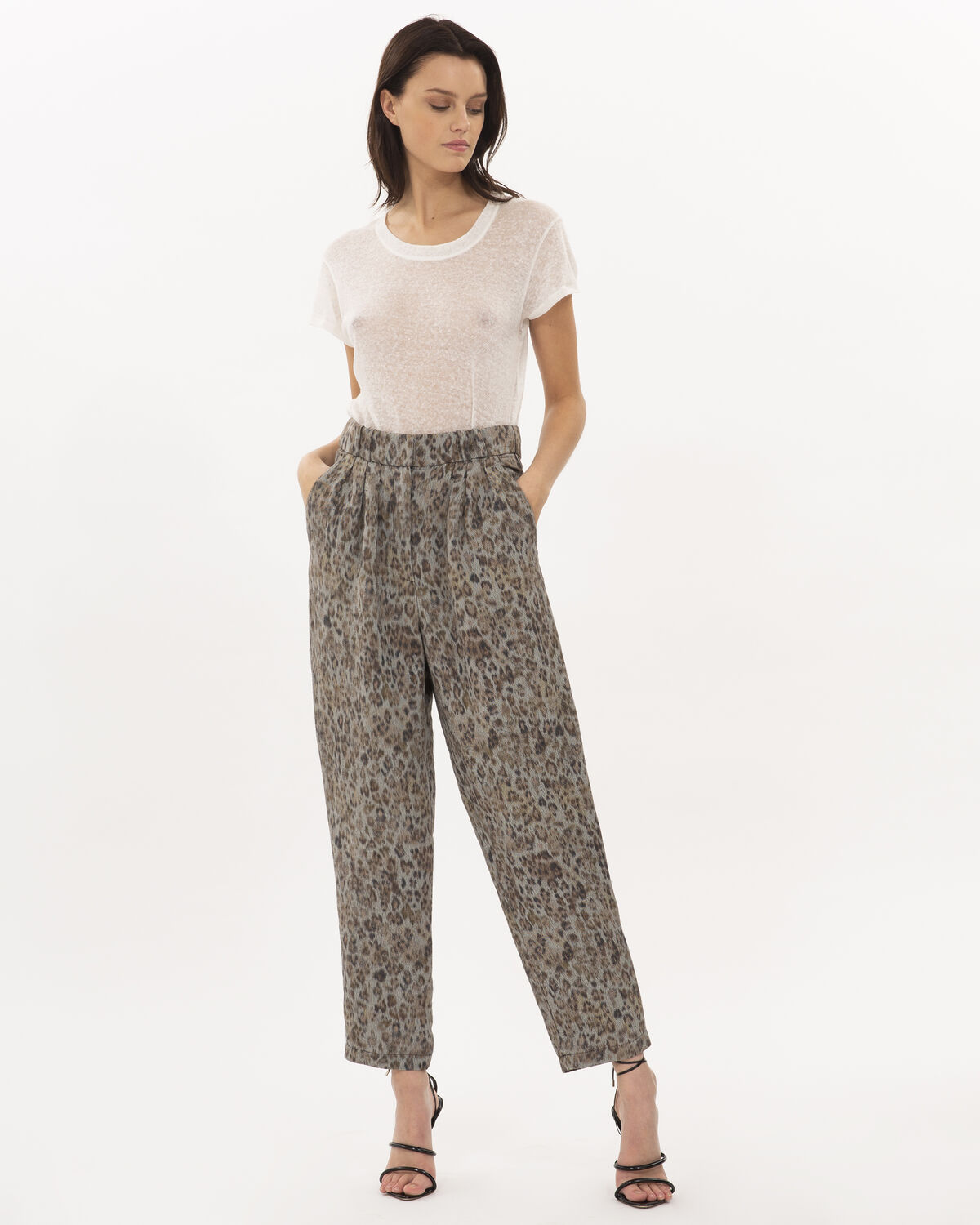 Photo of IRO Paris Pride Pants Grey - These Pants Are Sublimated By Their Leopard Pattern And Wide Cut. Wear It High Waist Thanks To Its Elastic Waist. Combine It With A Pair Of Sandals And A Linen Top For A Modern And Rock Look. Trousers