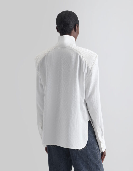 JACQUARD BLOUSE WITH A HIGH COLLAR