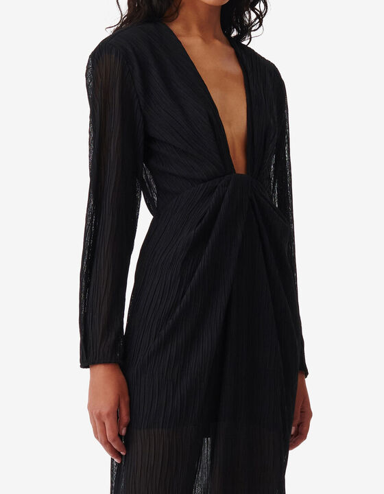 LONG DRAPED V-NECK DRESS