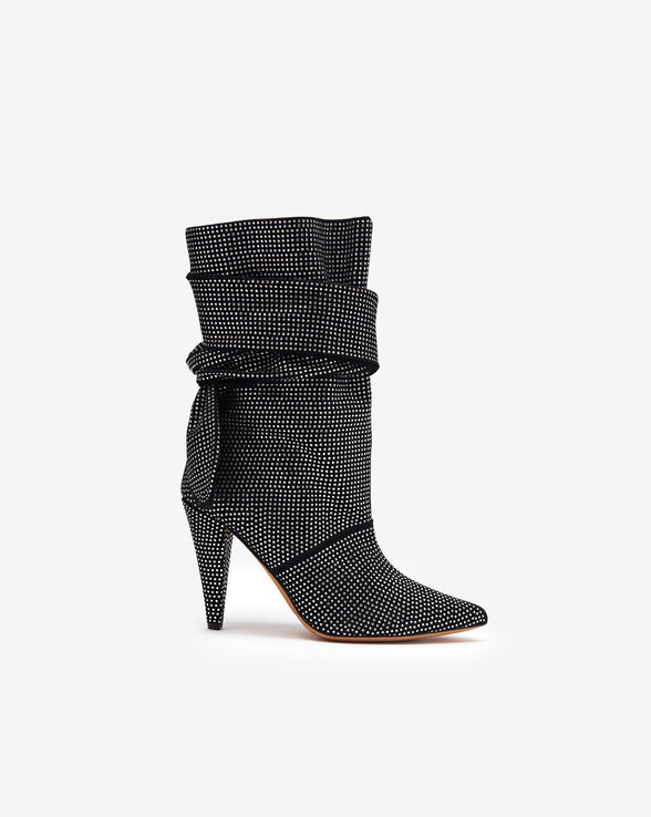NORI LEATHER AND RHINESTONE ANKLE BOOTS