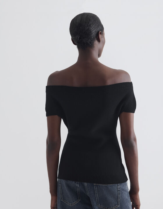 BARDOT-NECK KNIT TOP