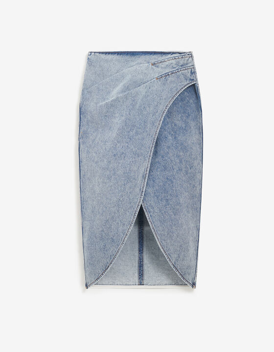 JUPE MIDI EN JEAN D&Eacute;LAV&Eacute;
