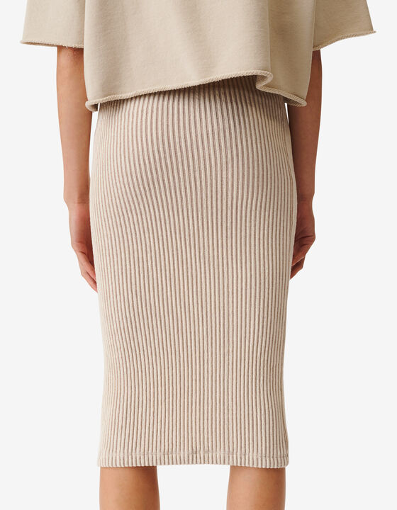 TWO-TONE RIBBED MIDI SKIRT