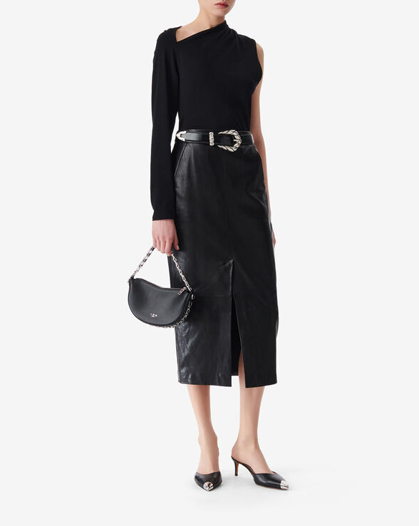 NADIA SLIT LEATHER MIDI SKIRT