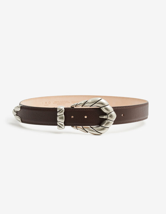 LEATHER BELT WITH SCULPTED BUCKLE
