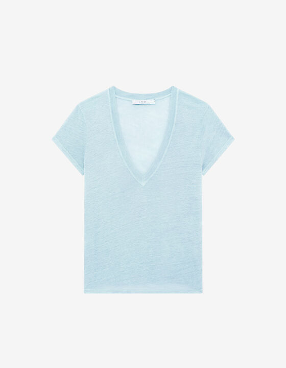 T-SHIRT EN LIN &Agrave; COL V