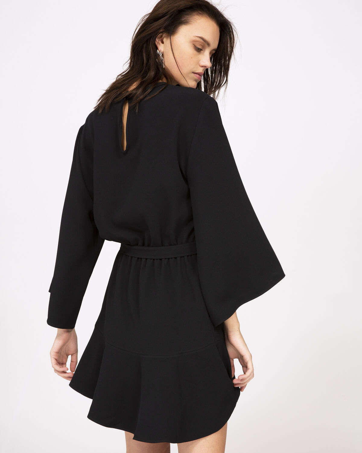 Photo of IRO Paris Layer Dress Black - This Flared Dress Is Characterized By Its Large Kimono Inspired Sleeves And Its Belt To Tie. Combine It With A Pair Of Boots For A Resolutely Rock Look. Dresses