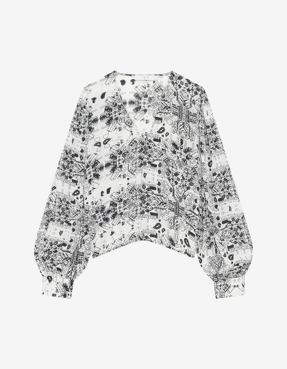 PRINTED V-NECK TOP WITH CUT-OUTS
