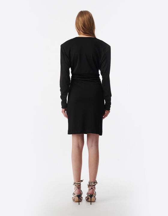 SHORT DRAPED DRESS WITH A PLUNGING NECKLINE