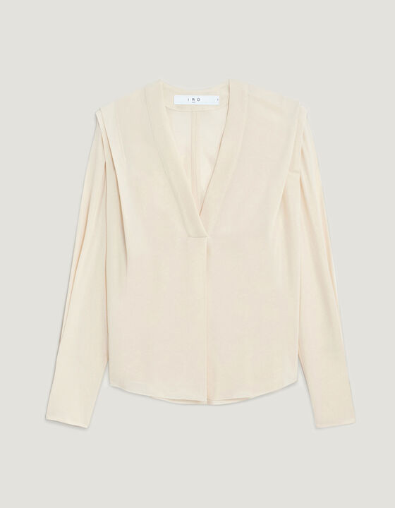 RHABI PLEATED V NECK BLOUSE TOP