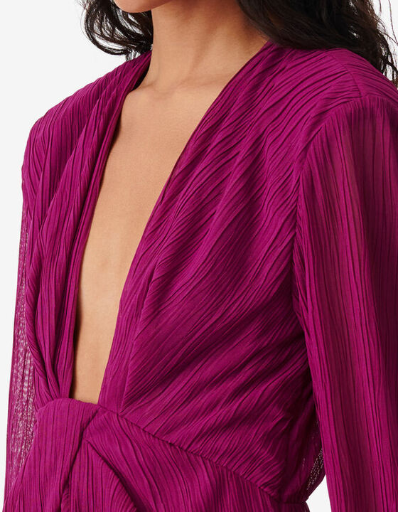 LONG DRAPED V-NECK DRESS