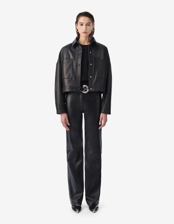 LEATHER FLARED PANTS