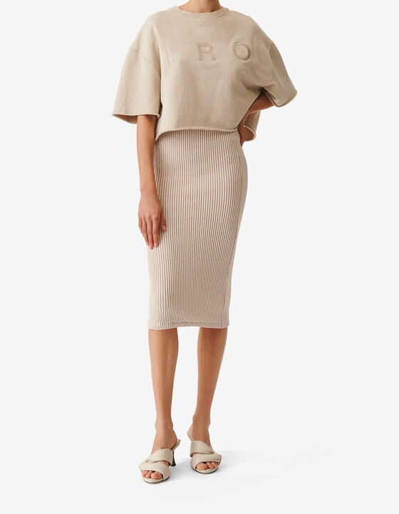 TWO-TONE RIBBED MIDI SKIRT