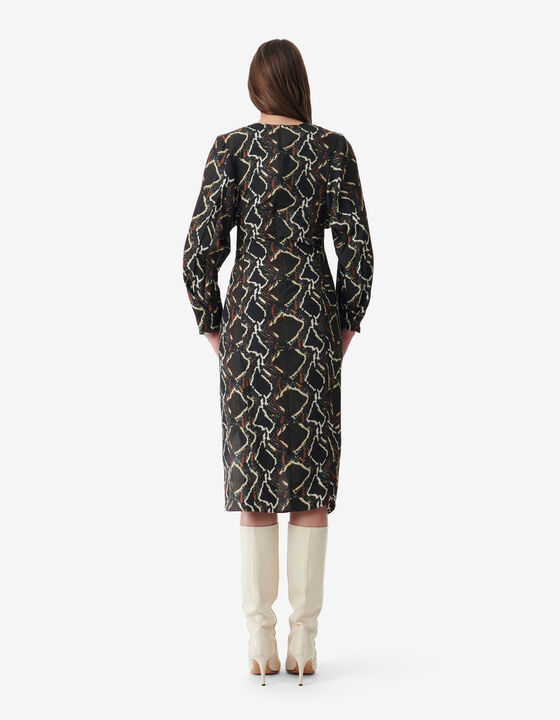 DRAPED PYTHON PRINT DRESS