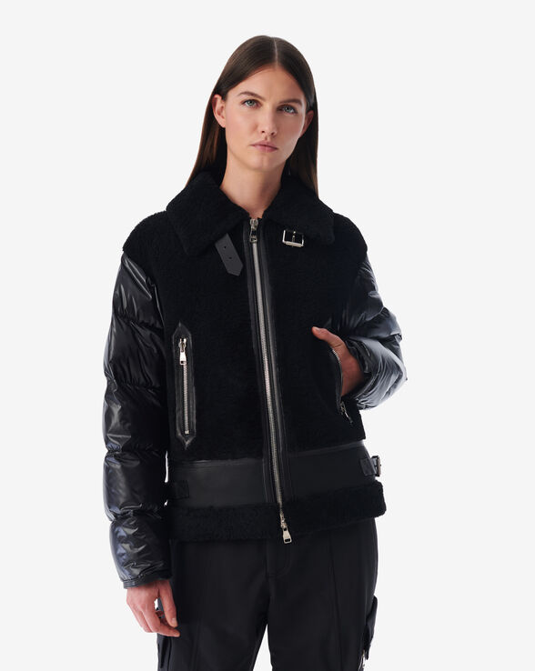 DUAL-MATERIAL STAND-UP COLLAR DOWN JACKET