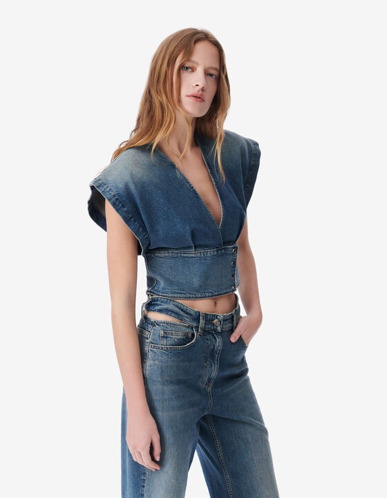 TOP EN DENIM &Agrave; ENCOLURE EN V