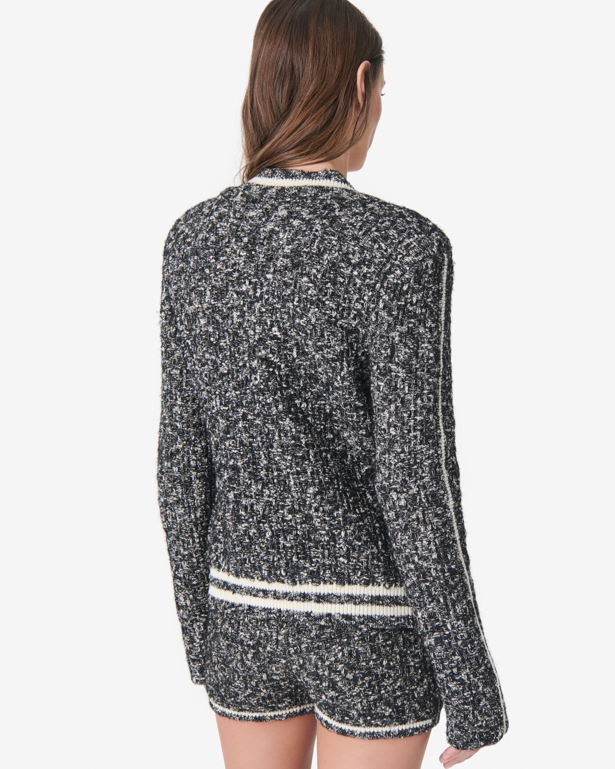 美品 ジプソフィア 2Ribbon Tweed Gillet ブラック SAPHIRA women black textured tweed jacket | IRO