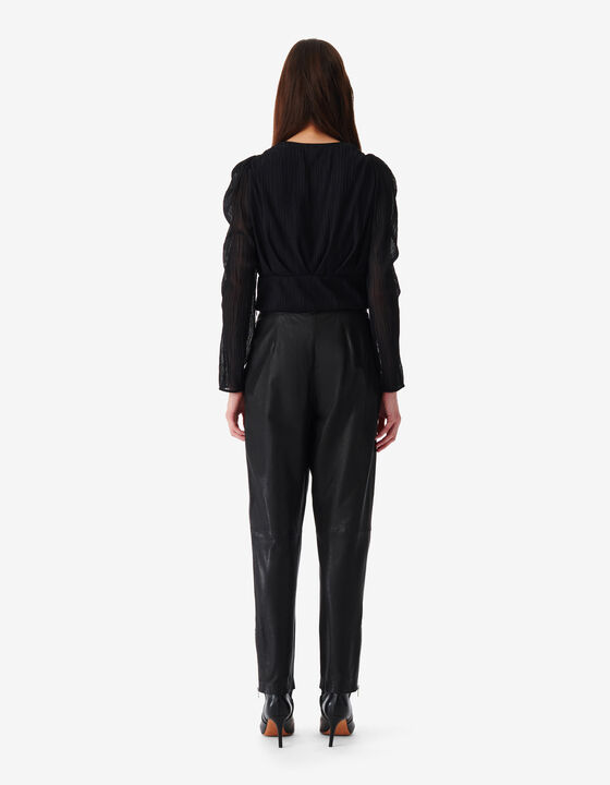 CROPPED AND PLEATED V-NECK TOP