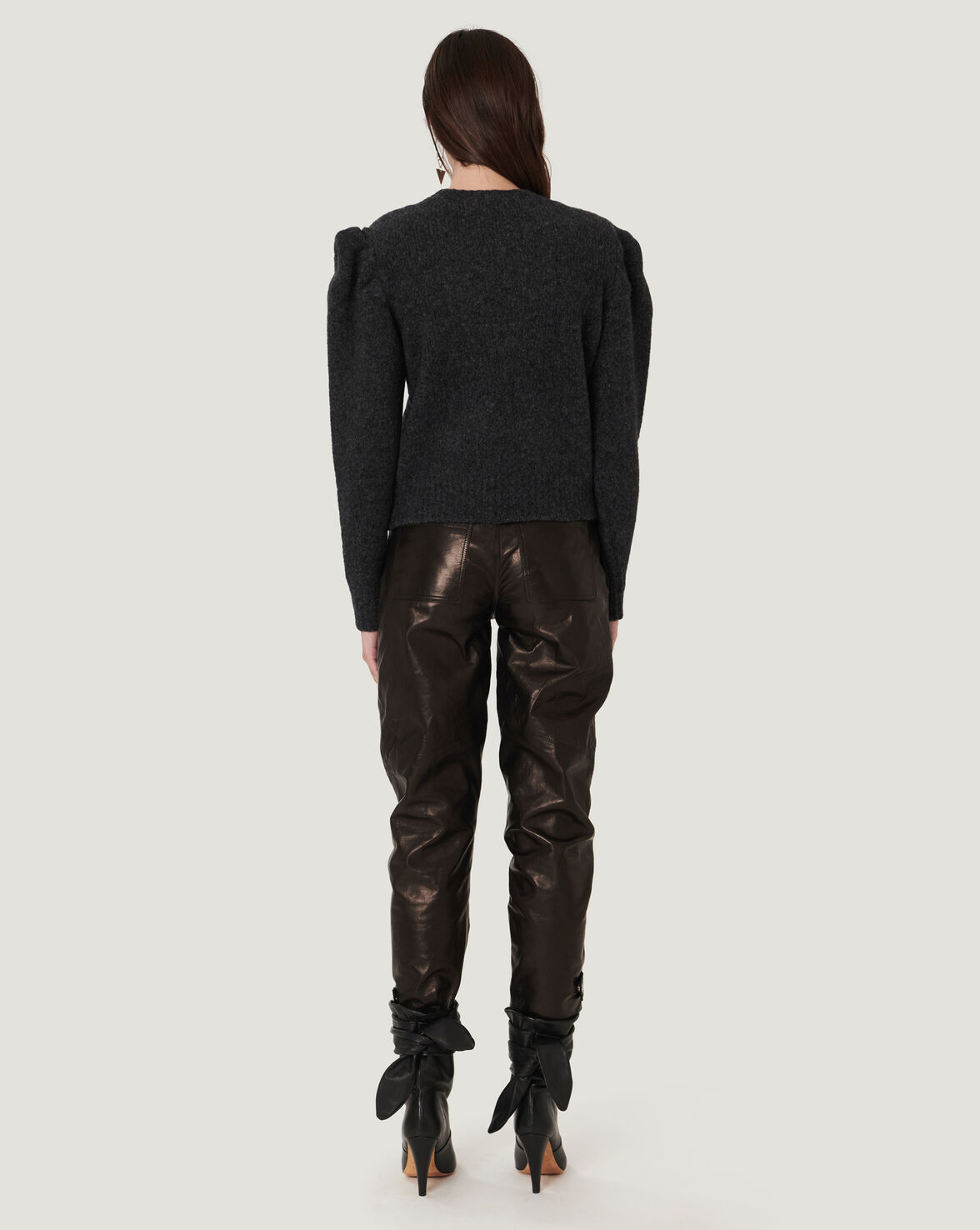 OVER PUFF SLEEVE V NECK SWEATER image number null