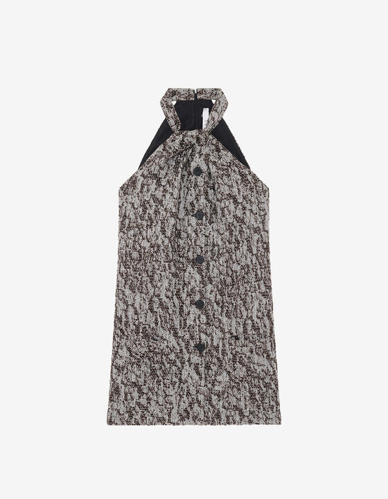 ROBE EN TWEED COL HALTER
