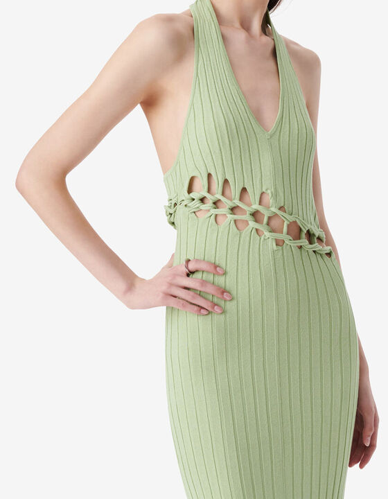 RIBBED HALTER DRESS