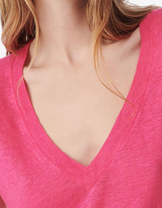 T-SHIRT EN LIN COL V