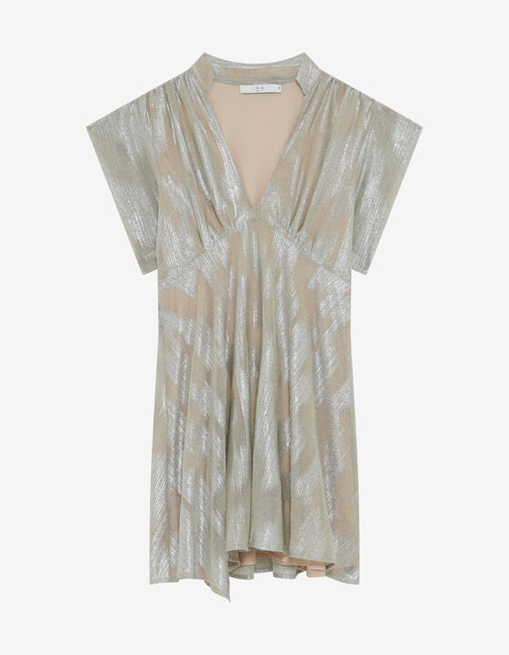 SHORT LAMÉ V-NECK DRESS