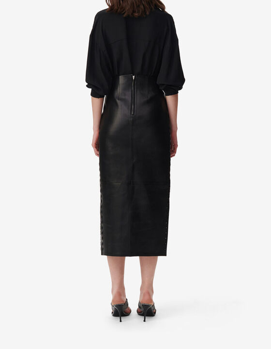 SPLIT LEATHER MIDI SKIRT