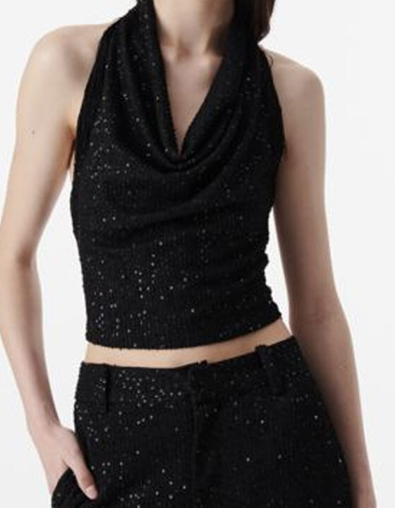 SEQUIN-EMBELLISHED DRAPED TOP