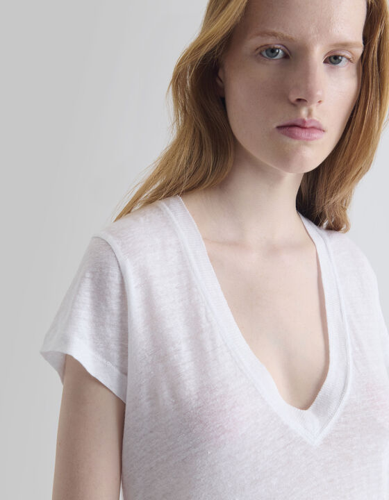 T-SHIRT EN LIN COL V