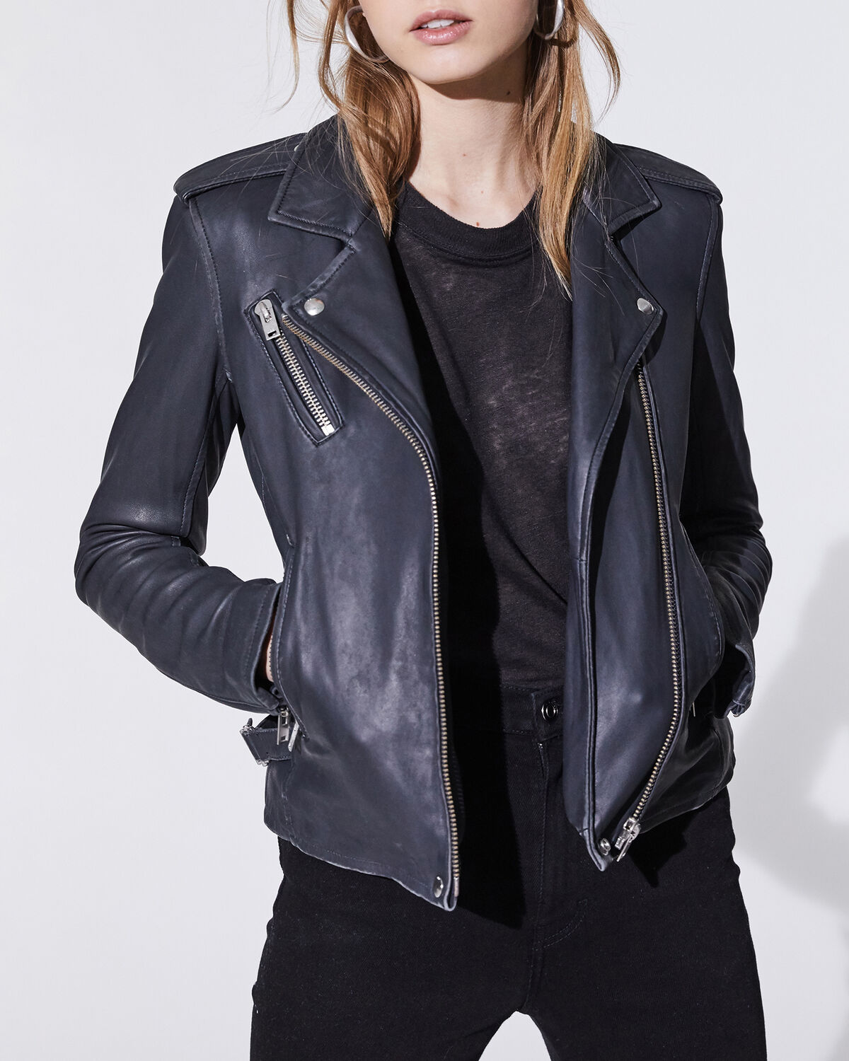 Newhan Leather Jacket Slate Grey by IRO Paris | Coshio Online Shop