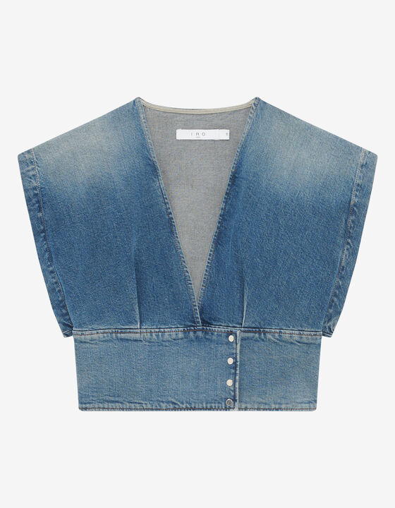 TOP EN DENIM &Agrave; ENCOLURE EN V