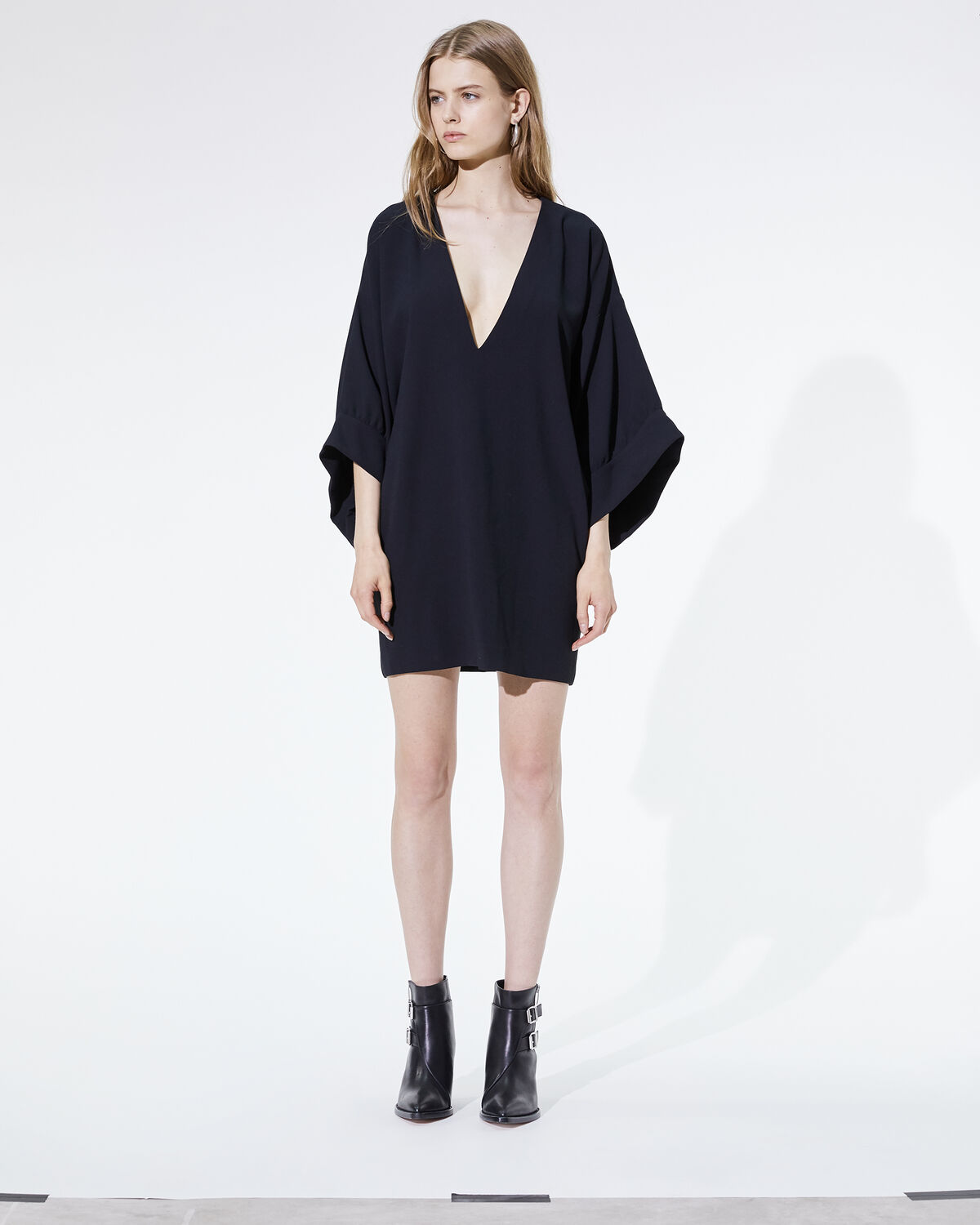 Photo of IRO Paris Bahoma Dress Black - Resolutely Feminine, This Dress Is Distinguished By Its Wide And Flared Sleeves As Well As Its Deep V Neckline. Accompany It With A Pair Of Boots For A Modern Look. Dresses