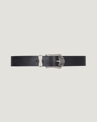 IRO - HECATE RIBBED SILVER BUCKLE LEATHER BELT  BLACK
