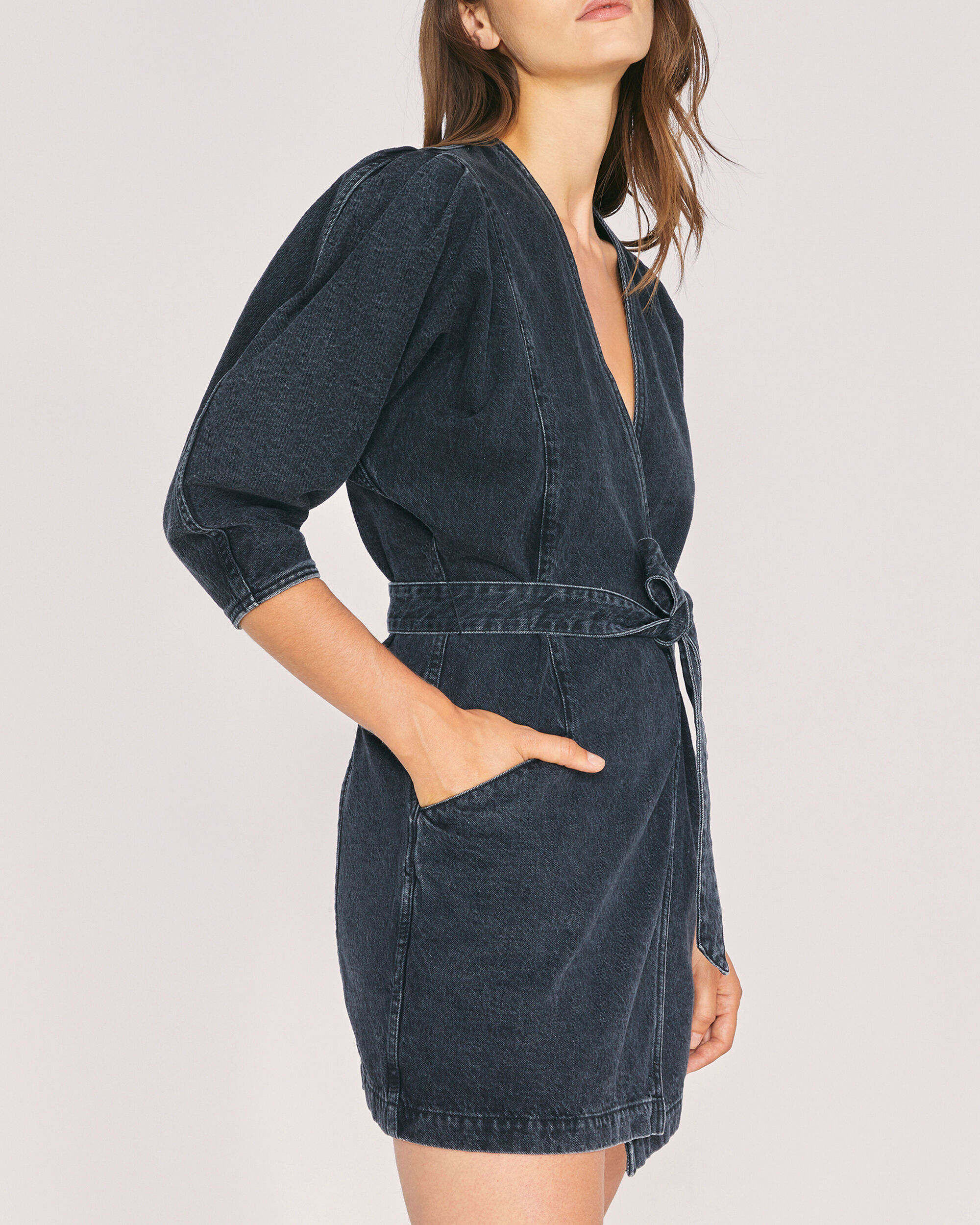 black denim dress with belt