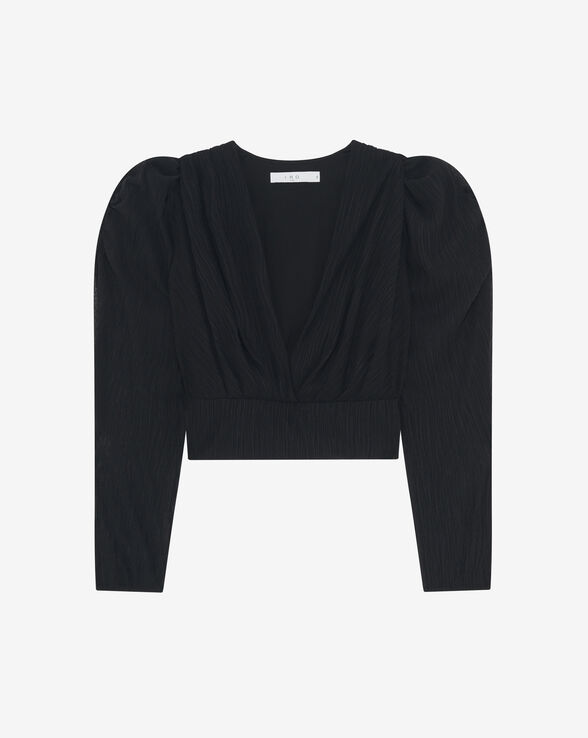 AMILI CROPPED AND PLEATED V-NECK TOP