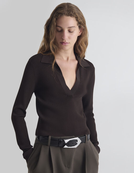 RIBBED POLO-COLLAR TOP