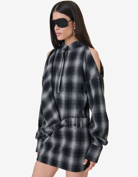 CHECKED MAO COLLAR DRESS