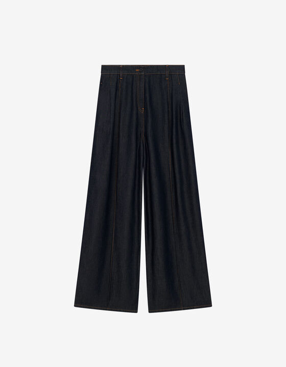 WIDE-LEG SATIN DENIM PANTS
